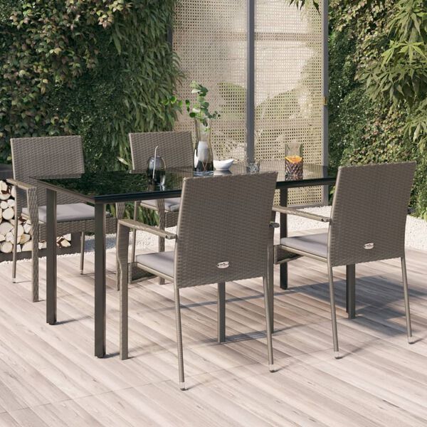 vidaXL 5-delige Tuinset met kussens poly rattan zwart en grijs