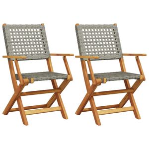 vidaXL Opklapbare stoelen, 2 stuks, grijs, massief acaciahout en polyrotan.