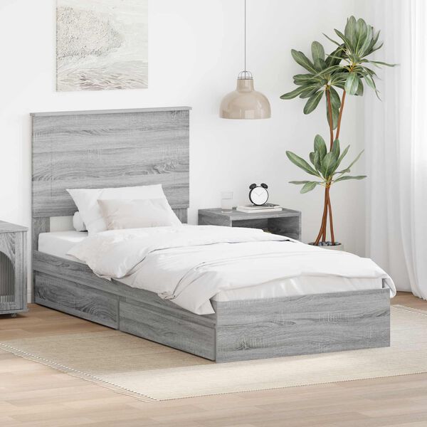 vidaXL Opslag bed met lade Grijs Sonoma 100 x 200 cm Bewerkt hout