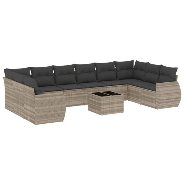vidaXL 11-delige Loungeset met kussens poly rattan lichtgrijs