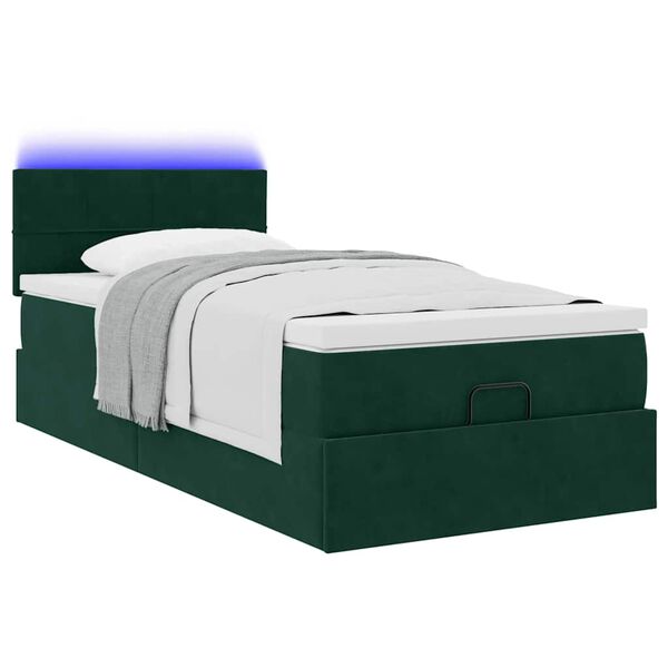 vidaXL Ottoman bed met matras en LED's 90x190cm fluweel donkergroen