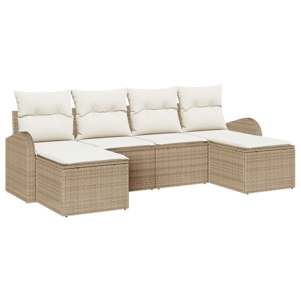 vidaXL Tuin Sofa Set met kussen 6 pcs Beige Poly Rattan