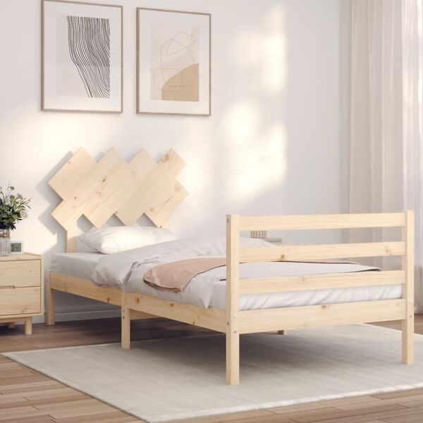 vidaXL Bedframe met hoofdbord massief hout 90x200 cm