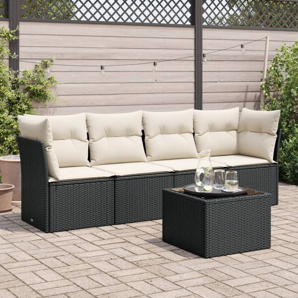 vidaXL 5-delige Loungeset met kussens poly rattan zwart