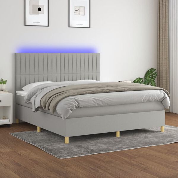 vidaXL Boxspring met matras en LED stof lichtgrijs 180x200 cm