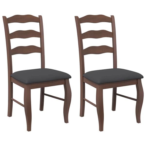 vidaXL Eetkamerstoelen met kussens 2 stuks bruin massief hout rubber