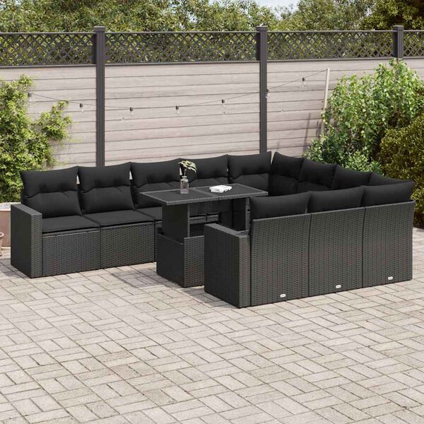 vidaXL 11-delige Loungeset met kussens poly rattan zwart