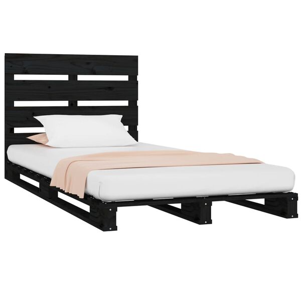 vidaXL Bedframe massief grenenhout zwart 75x190 cm