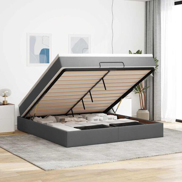 vidaXL Ottoman bed met matras 160x200cm stof donkergrijs