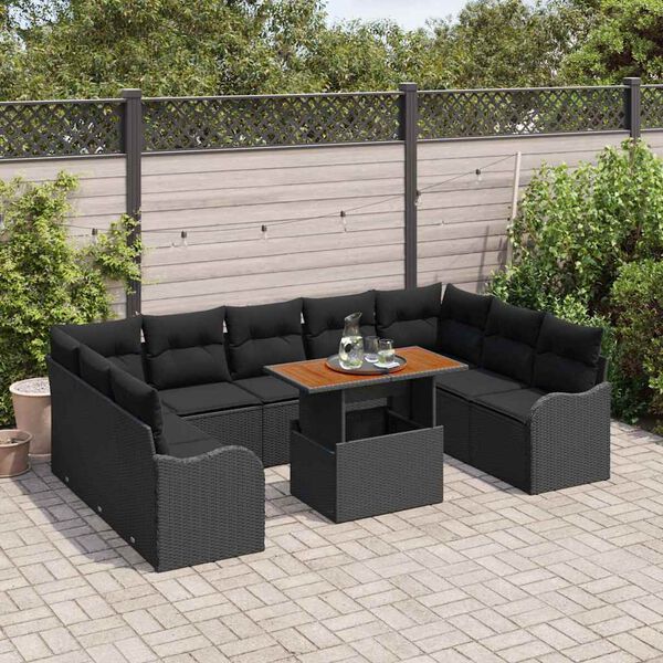 vidaXL Tuin Sofa Set 10 pcs Zwart Poly rattan en gepoedercoat staal
