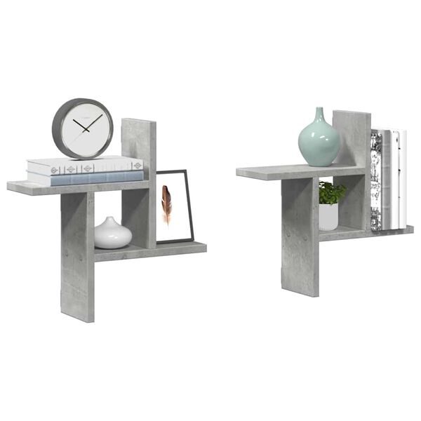 vidaXL Wandschappen 2 st 38x12x38 cm bewerkt hout betongrijs