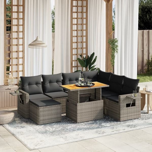 vidaXL 8-delige Loungeset met kussens poly rattan grijs