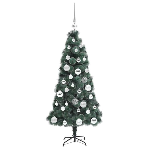 vidaXL Kunstkerstboom met verlichting en ballenset Groen 120 cm PET