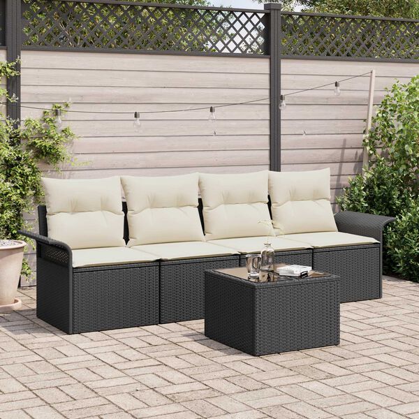 vidaXL Tuin Sofa Set met kussen 5 pcs Zwart en Crème poly rattan
