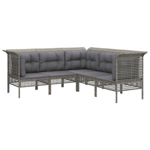 vidaXL 5-delige Loungeset met kussens poly rattan grijs