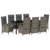vidaXL Tuin eettafelset met kussen 9 pcs Grijs poly rattan