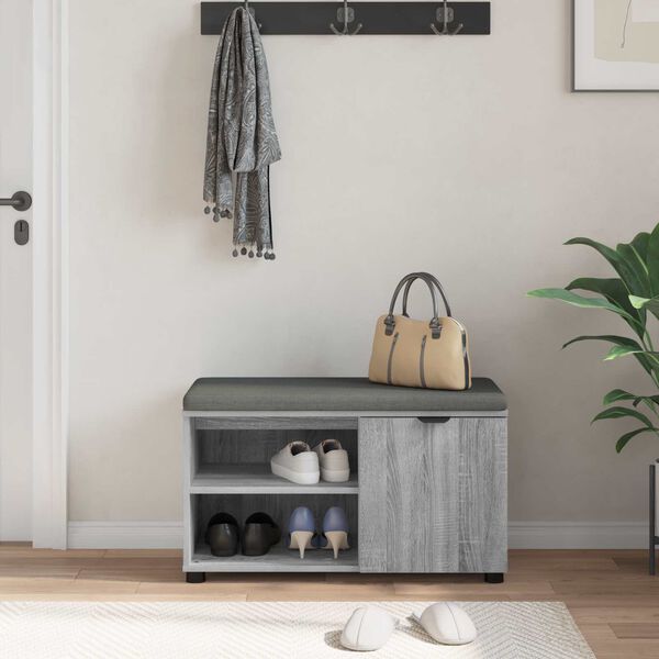 vidaXL Halbank met kussen met plank Grijze Sonoma 80 x 38 x 46 cm