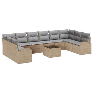 vidaXL Tuinbankenset 11 pcs Beige en Licht Grijs poly rattan