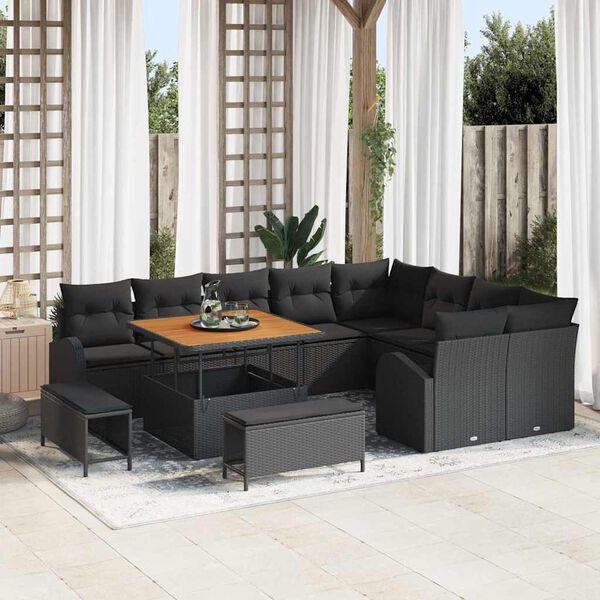 vidaXL Tuin Sofa Set met kussen 12 pcs Zwart 100 x 100 x 71 cm