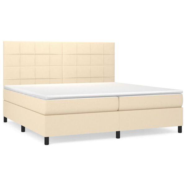 vidaXL Boxspring met matras stof cr&egrave;mekleurig 200x200 cm