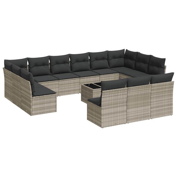 vidaXL 14-delige Loungeset met kussens poly rattan lichtgrijs
