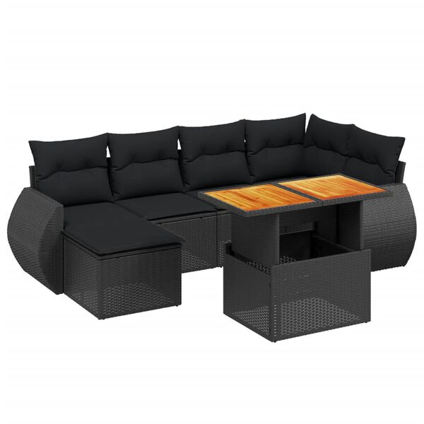 vidaXL 7-delige Loungeset met kussens poly rattan zwart