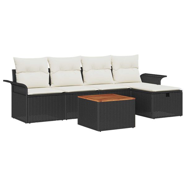 vidaXL Tuin Sofa Set met kussen met opslag 6 pcs Zwart Poly riet