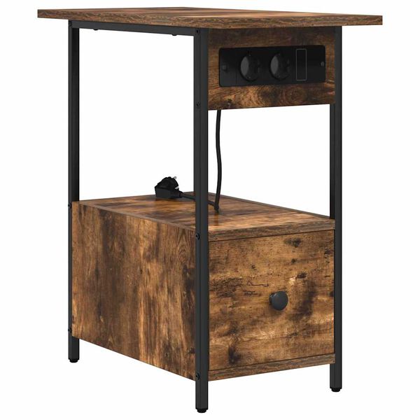 vidaXL Nachtkastje met lade Gerookt eiken 60 x 30 x 61 cm Bewerkt hout