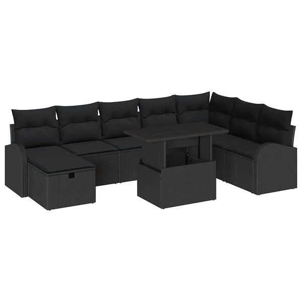 vidaXL Tuin Sofa Set met kussen met opslag 9 pcs Zwart Poly riet