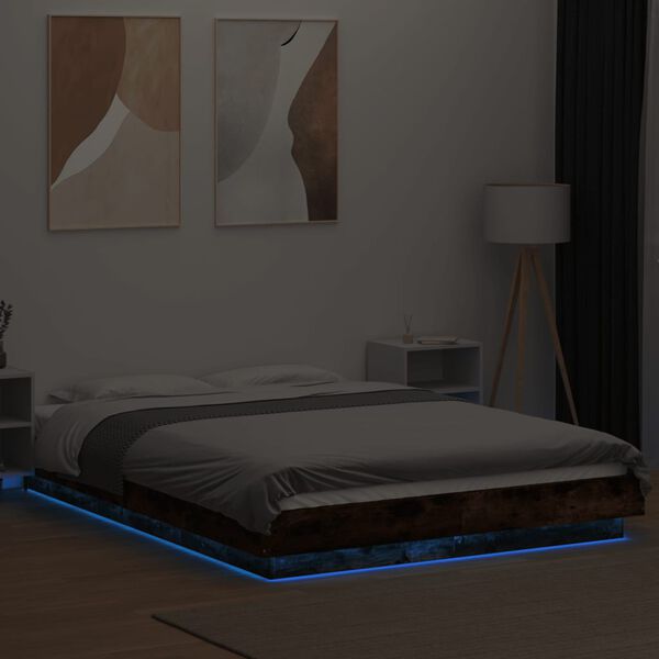 vidaXL Bedframe met LED-verlichting gerookt eikenkleurig 120x190 cm