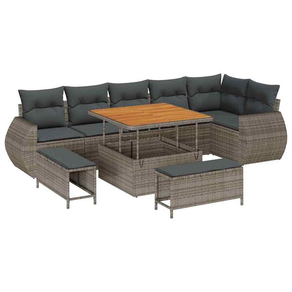 vidaXL Tuin Sofa Set met kussen met opslag 9 pcs Grijs Poly Rattan