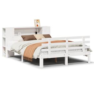 vidaXL Bed met boekenkast zonder matras grenenhout wit 135x190 cm