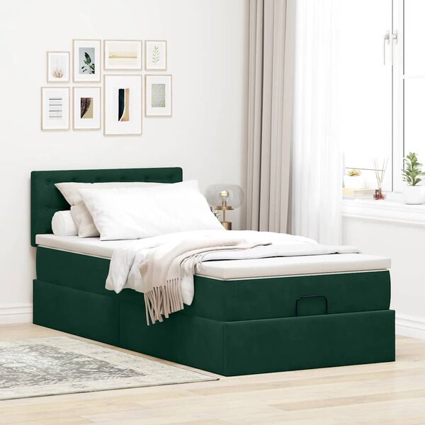 vidaXL Ottoman bed met matras 90x190cm fluweel donkergroen