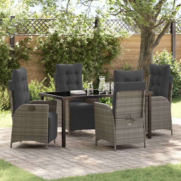 vidaXL Tuin eettafelset met kussen 5 pcs Grijs poly rattan
