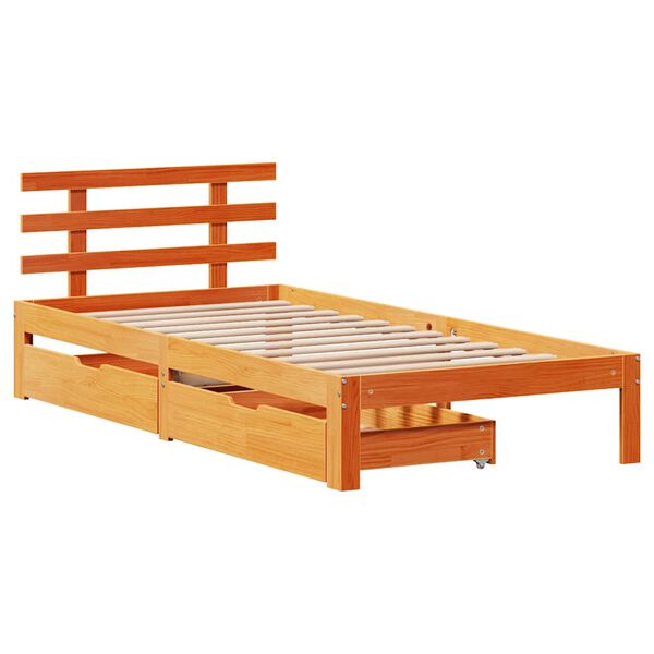 vidaXL Bedframe met lades massief grenenhout wasbruin 100x200 cm