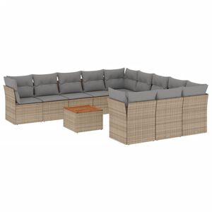 vidaXL 12-delige Loungeset met kussens poly rattan gemengd beige