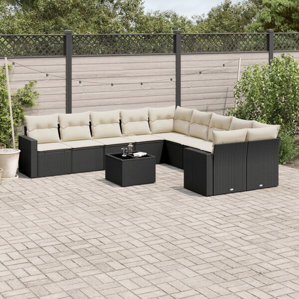 vidaXL 11-delige Loungeset met kussens poly rattan zwart