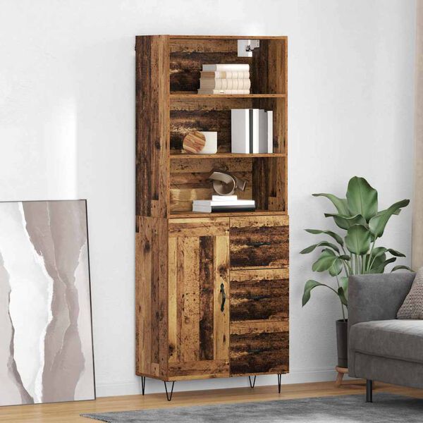 vidaXL Hoge kast met lade 2 pcs Oudhout Bewerkt hout