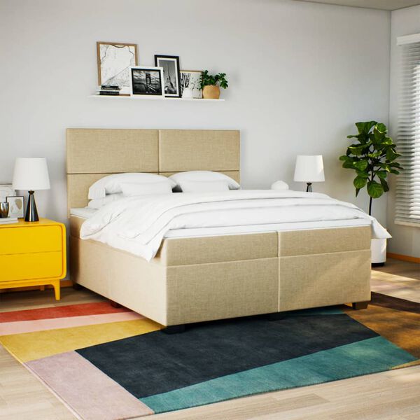 vidaXL Boxspring met matras stof cr&egrave;mekleurig 200x200 cm