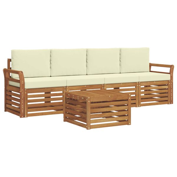 vidaXL Sofa-Sets 5 pcs Natuurlijk en Cr&egrave;me Massief Acaciahout