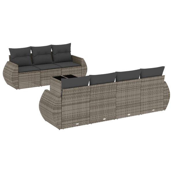 vidaXL 8-delige Loungeset met kussens poly rattan grijs