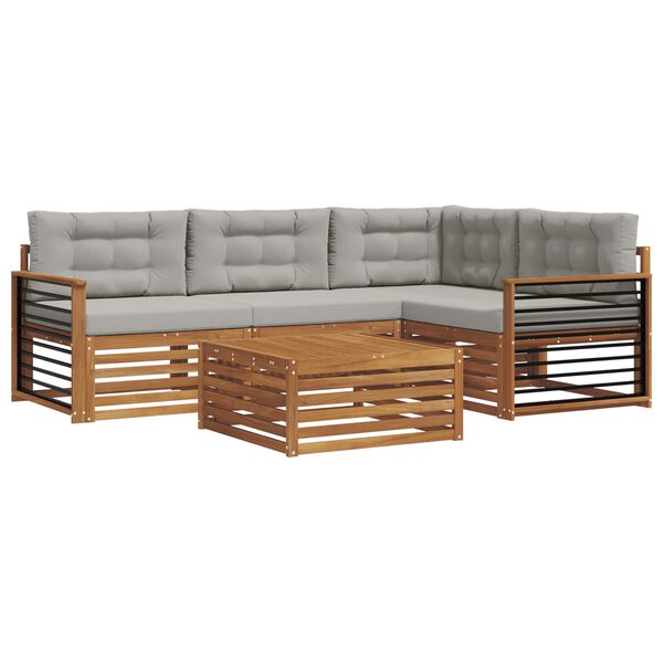 vidaXL Buiten bankenset met kussen 5 pcs Natuurlijk en Lichtgrijs