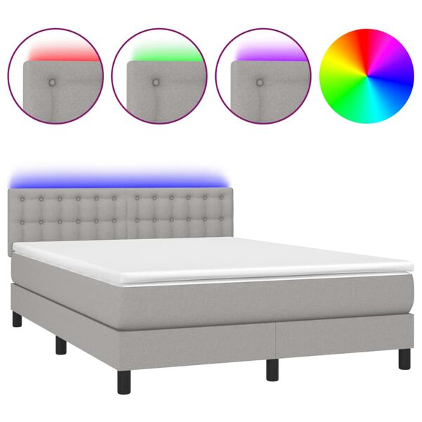 vidaXL Boxspring met matras en LED stof lichtgrijs 140x190 cm