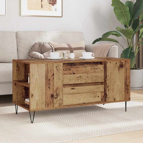 vidaXL Salontafel met lade Oud Hout 102 x 44,5 x 50 cm Bewerkt hout