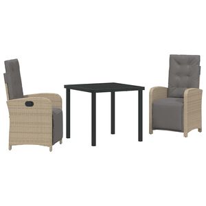 vidaXL Tuin eettafelset met kussen 3 pcs Beige poly rattan