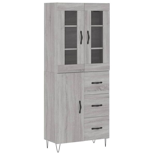 vidaXL Hoge kast 69,5x34x180 cm bewerkt hout grijs sonoma eikenkleurig