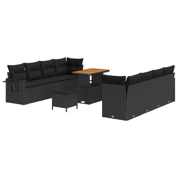 vidaXL Tuin Sofa Set met kussen 11 pcs Zwart Poly riet