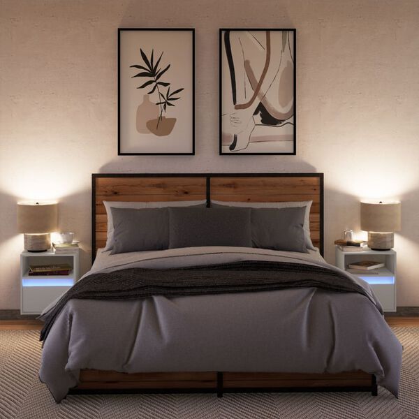 vidaXL Nachtkastjes met LED's 2 st wandgemonteerd wit