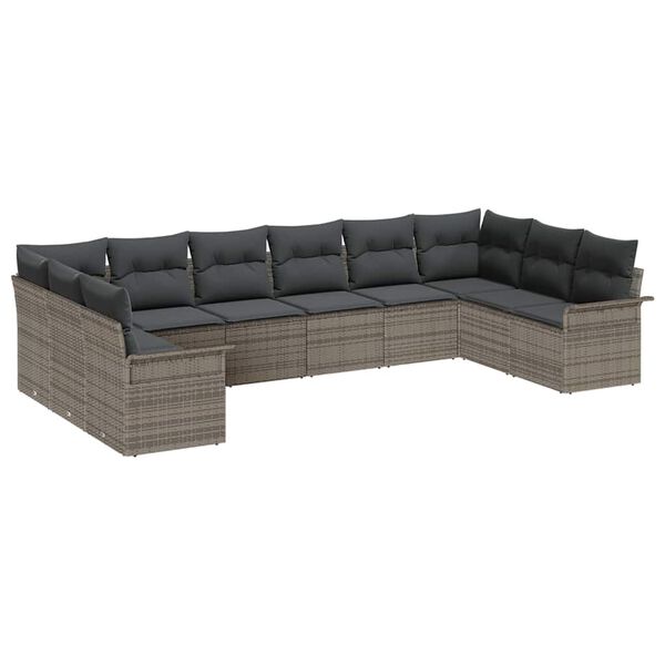 vidaXL Tuin Sofa Set met opslag 10 pcs Grijs poly rattan