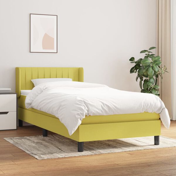 vidaXL Boxspring met matras stof groen 90x190 cm